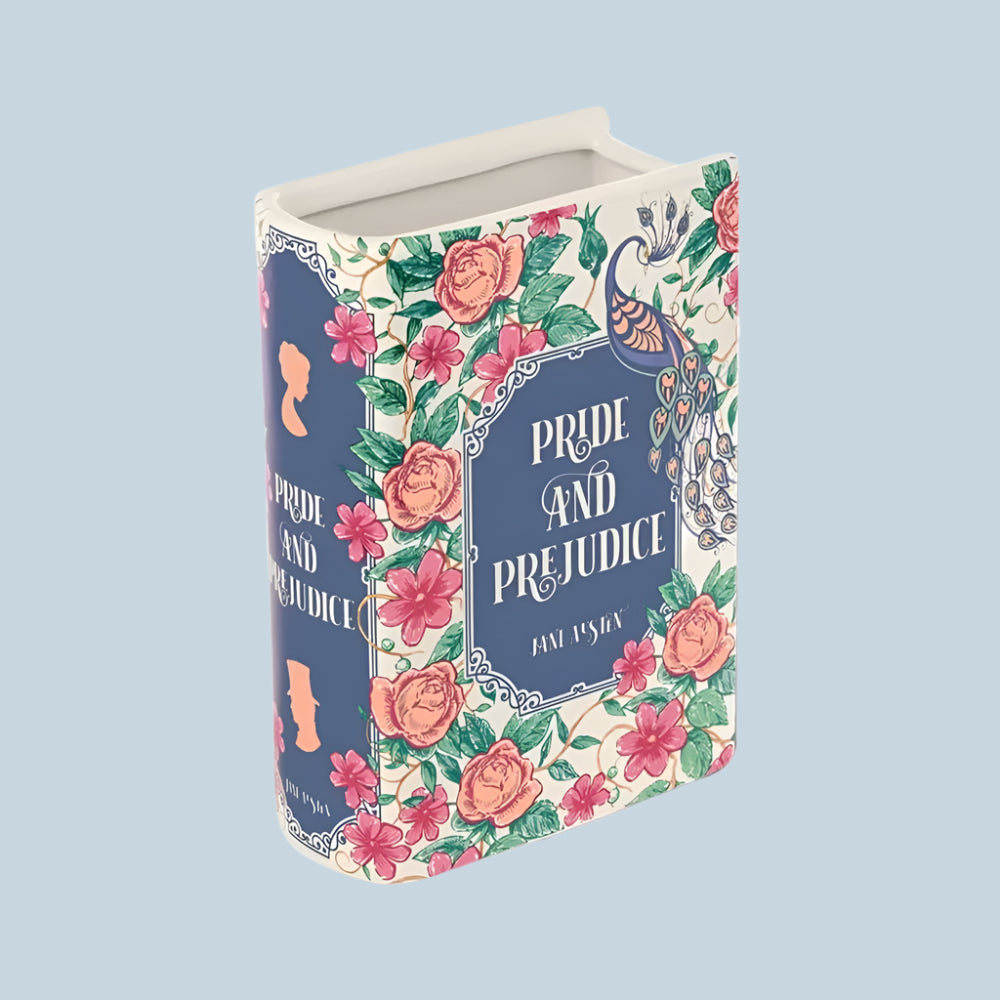 Ceramic Book Vase Pride and Prejudice Cute Bookshelf Decor Unique Gift for Book Lovers Home Interior Wall Shelf Decoration House