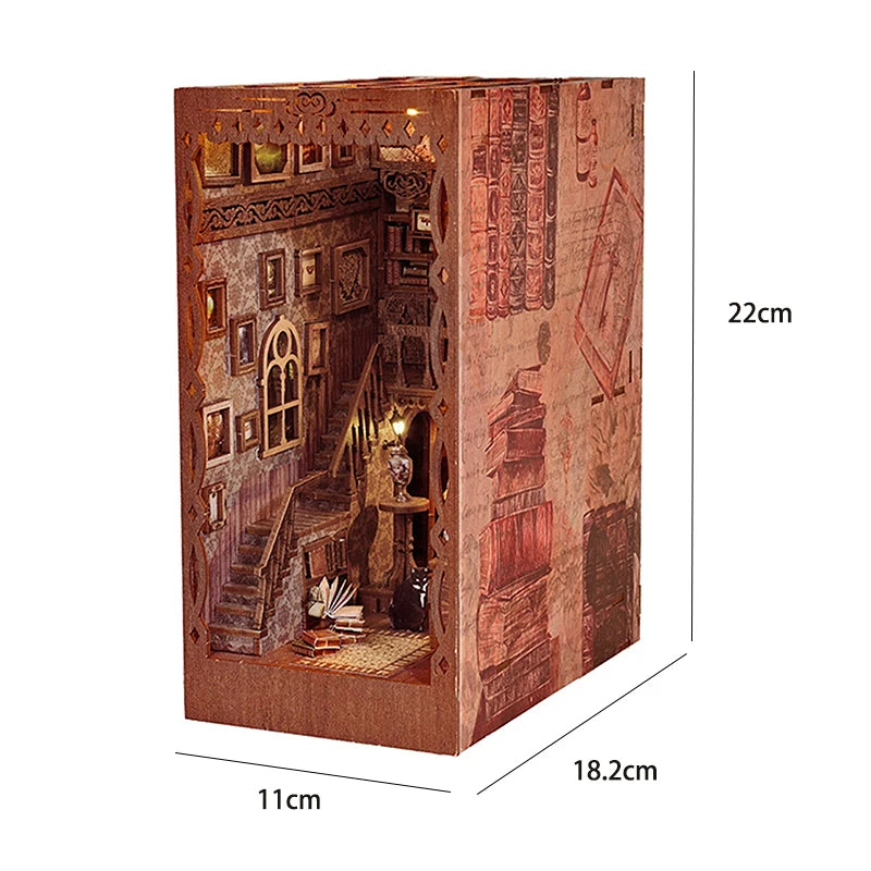 DIY Book Nook Insert Kits Wooden Doll House Building Kit Magic House Casa Bookend with LED Lights Bookshelf Home Decoration Gift