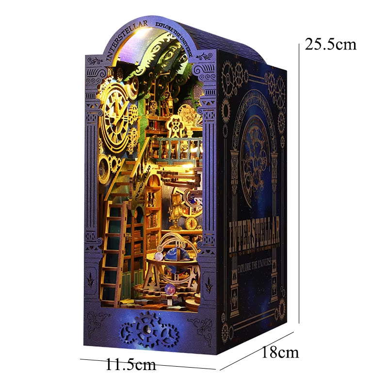 DIY Book Nook Insert Kits Wooden Doll House Building Kit Magic House Casa Bookend with LED Lights Bookshelf Home Decoration Gift