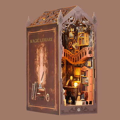 DIY Book Nook Insert Kits Wooden Doll House Building Kit Magic House Casa Bookend with LED Lights Bookshelf Home Decoration Gift