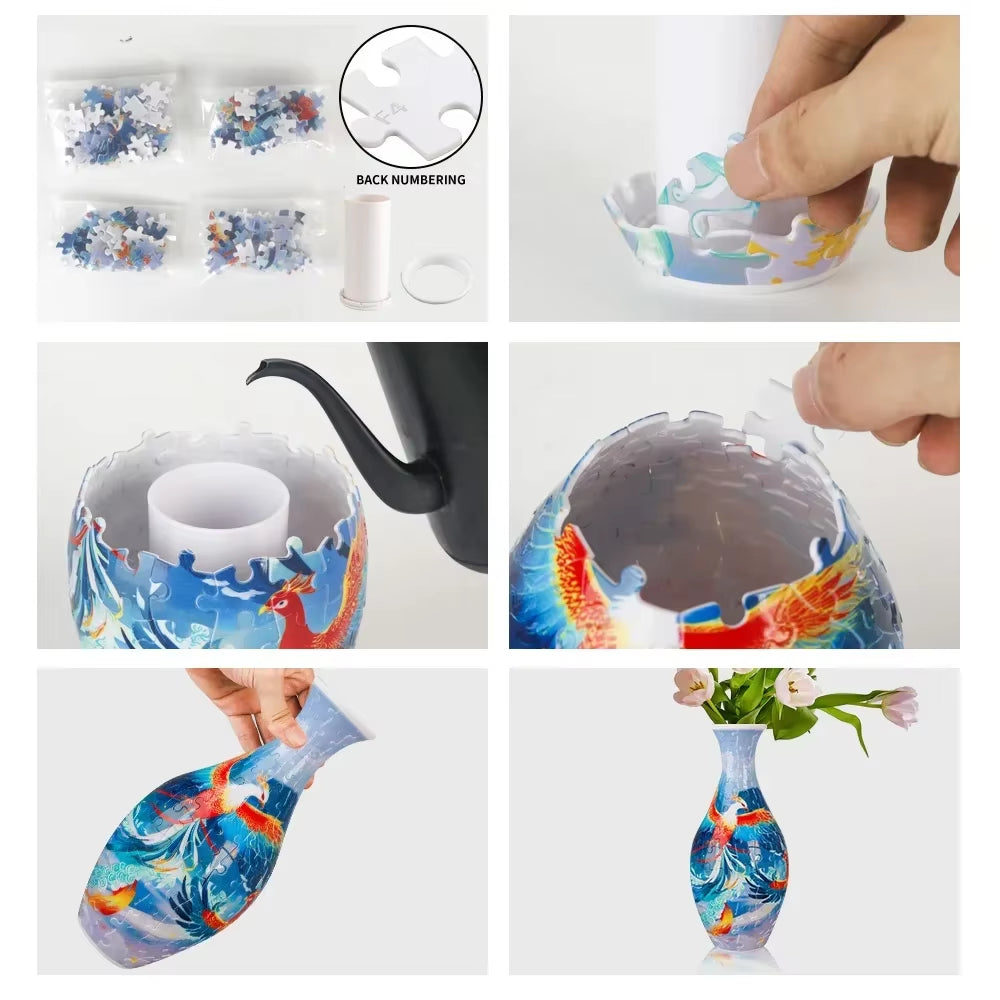 Creative Gifts 3D Puzzle Vase Panda Flower Building Block Porcelain Artistic Vases Home Decoration Kids Girls Christmas Gift Toy