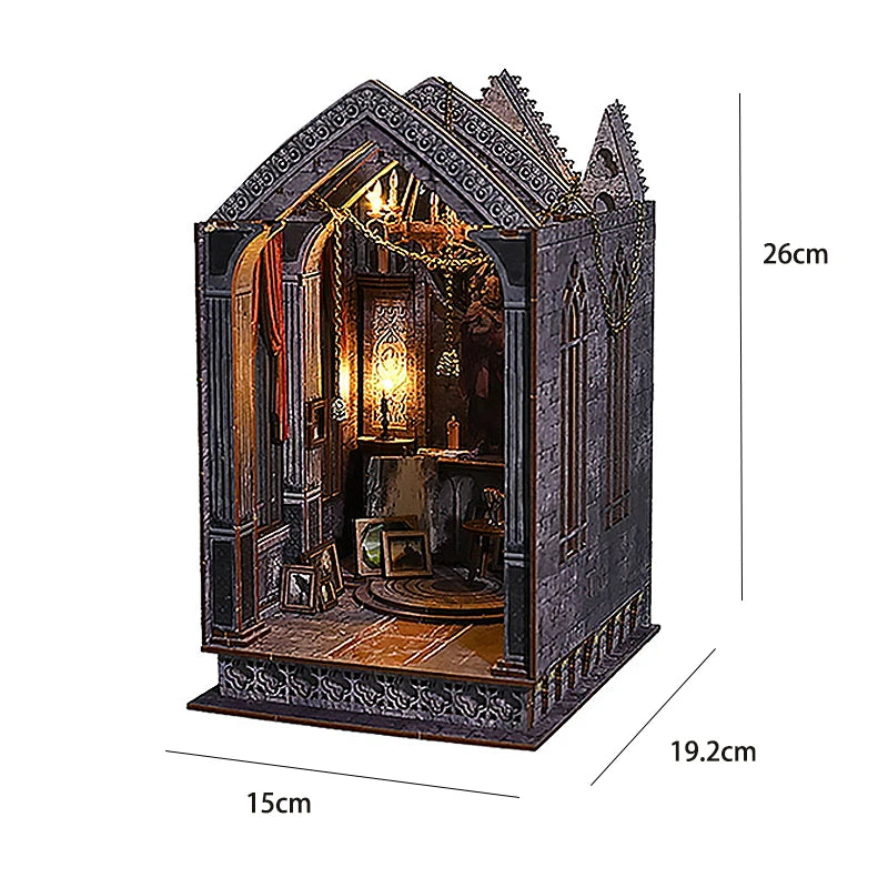 DIY Book Nook Insert Kits Wooden Doll House Building Kit Magic House Casa Bookend with LED Lights Bookshelf Home Decoration Gift