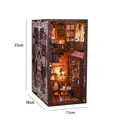 DIY Book Nook Insert Kits Wooden Doll House Building Kit Magic House Casa Bookend with LED Lights Bookshelf Home Decoration Gift