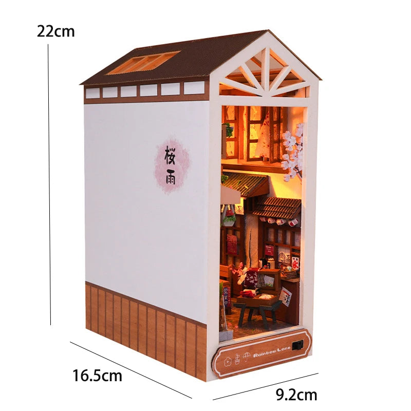 DIY Book Nook Insert Kits Wooden Doll House Building Kit Magic House Casa Bookend with LED Lights Bookshelf Home Decoration Gift