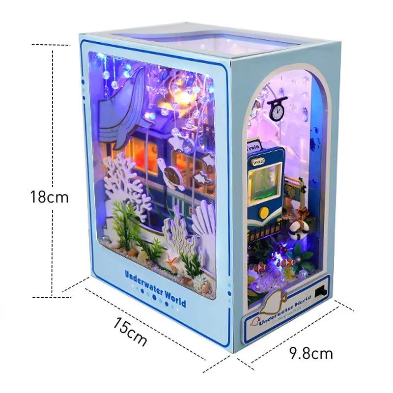 DIY Book Nook Insert Kits Wooden Doll House Building Kit Magic House Casa Bookend with LED Lights Bookshelf Home Decoration Gift