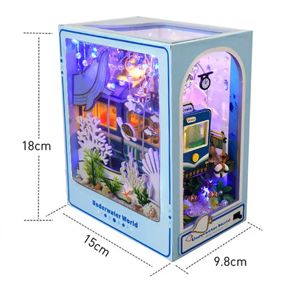 DIY Book Nook Insert Kits Wooden Doll House Building Kit Magic House Casa Bookend with LED Lights Bookshelf Home Decoration Gift