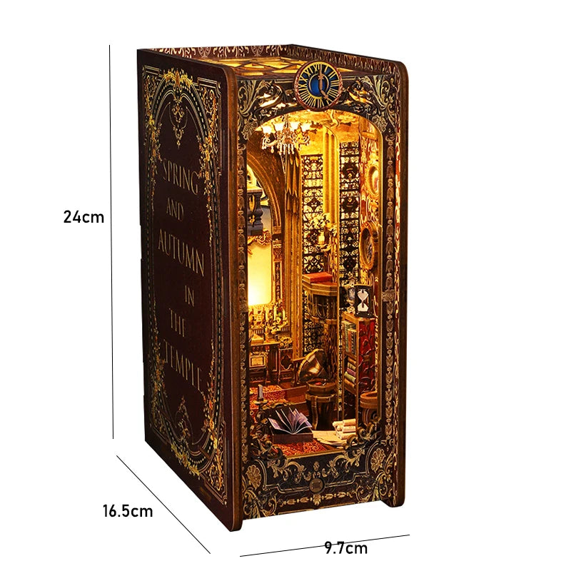DIY Book Nook Insert Kits Wooden Doll House Building Kit Magic House Casa Bookend with LED Lights Bookshelf Home Decoration Gift