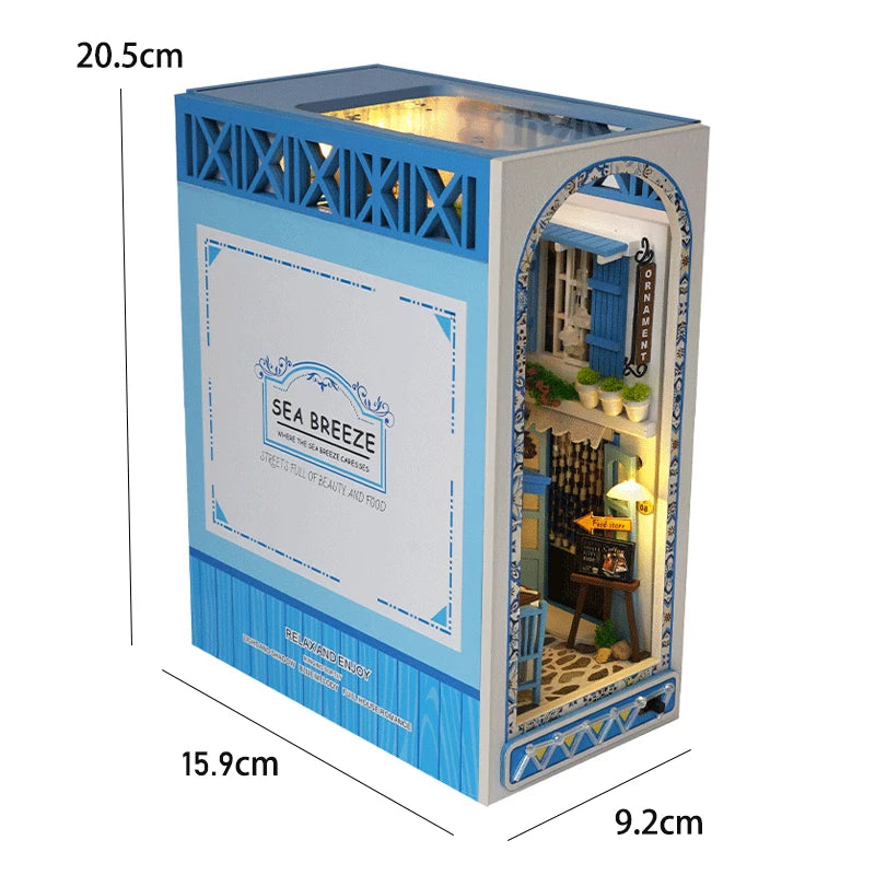 DIY Book Nook Insert Kits Wooden Doll House Building Kit Magic House Casa Bookend with LED Lights Bookshelf Home Decoration Gift