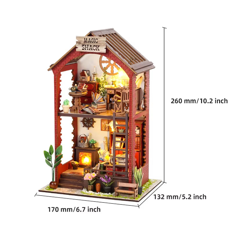 DIY Book Nook Insert Kits Wooden Doll House Building Kit Magic House Casa Bookend with LED Lights Bookshelf Home Decoration Gift