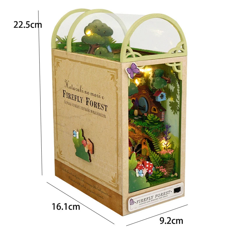 DIY Book Nook Insert Kits Wooden Doll House Building Kit Magic House Casa Bookend with LED Lights Bookshelf Home Decoration Gift